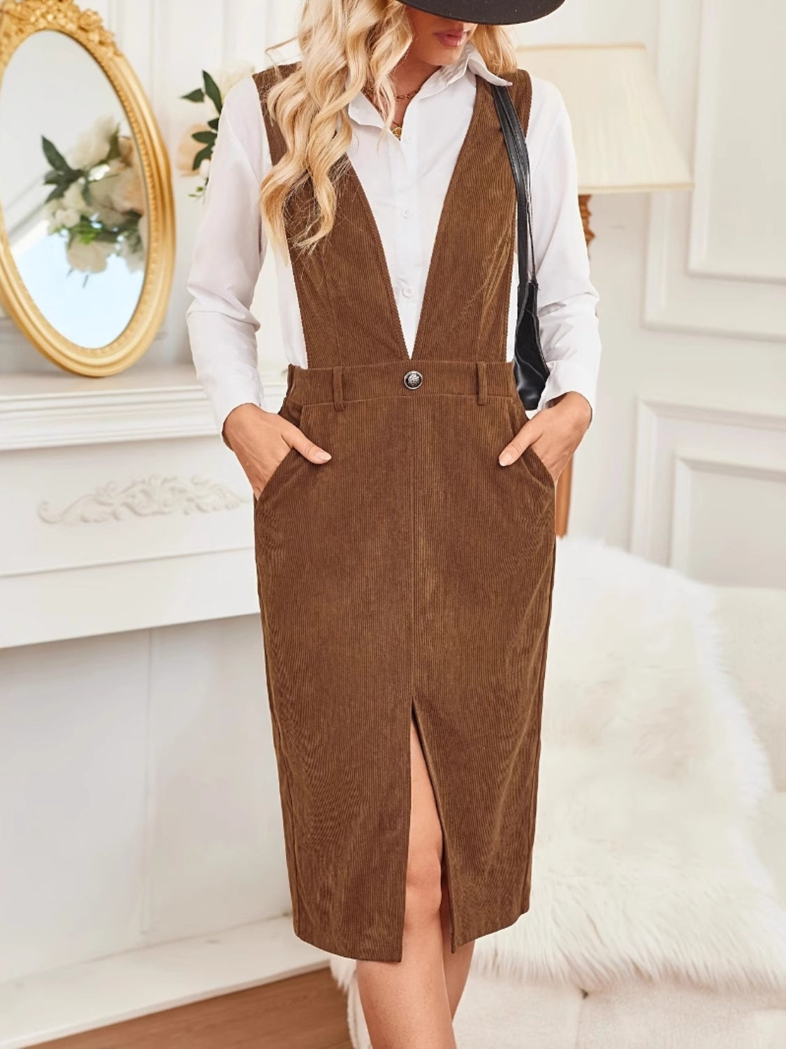Front Slit Overall Dress with Pockets Secondary image