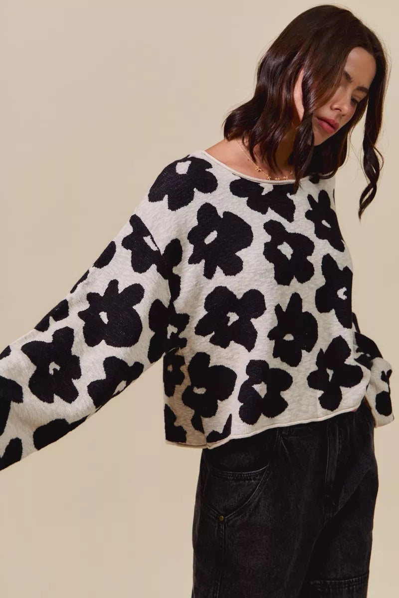 Loose Fit Flower Lightweight Sweater Top Secondary image