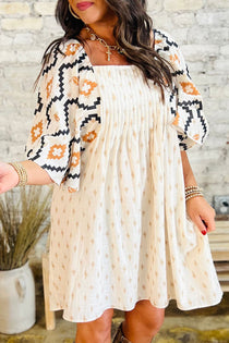 Geometric Square Neck Half Sleeve Mini Dress