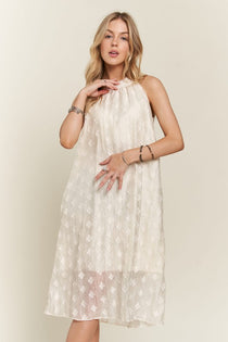 Applique Pearl Detail Grecian Neck Midi Dress