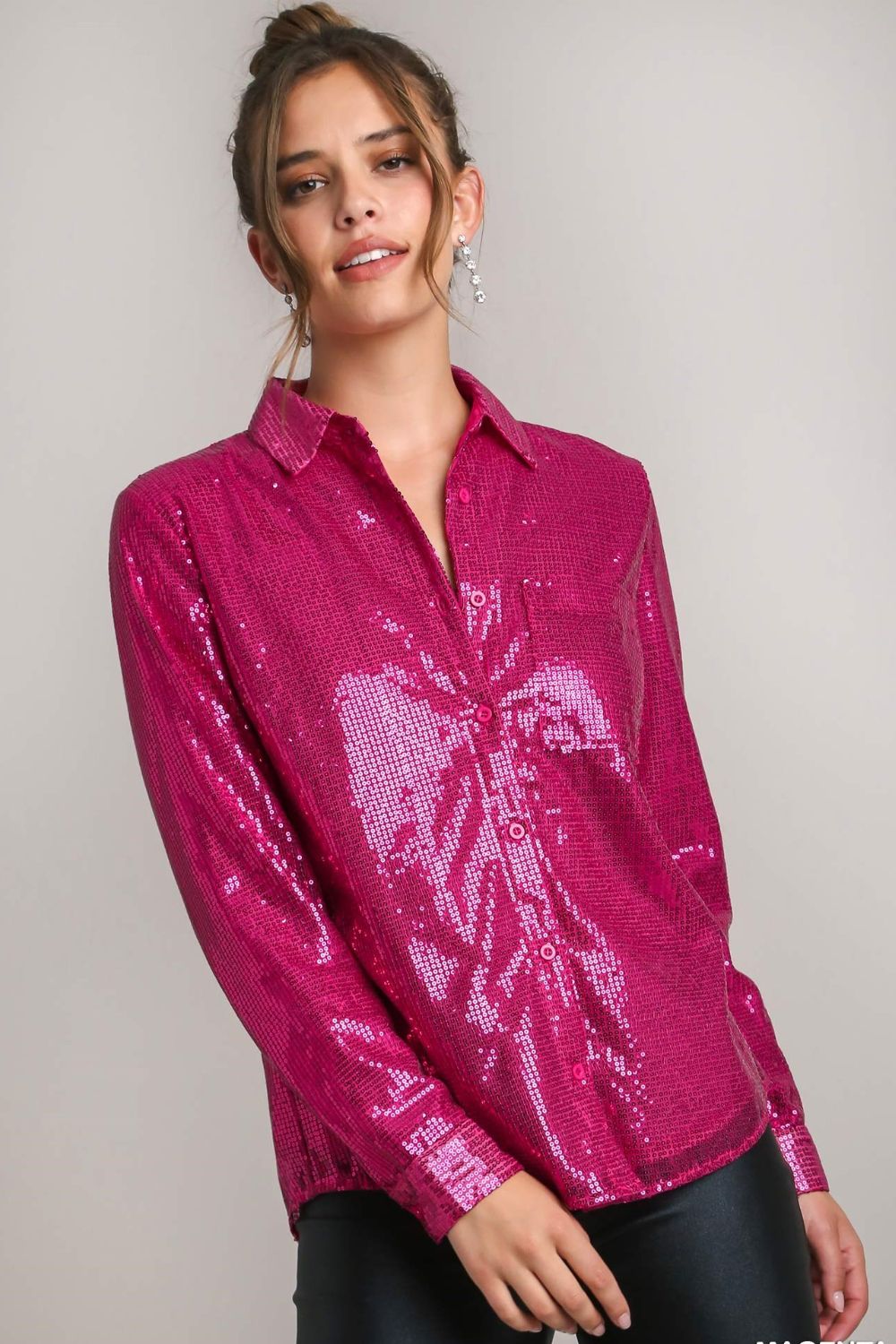 Sequin Long Sleeve Shirt with Side Chest Pocket Main image
