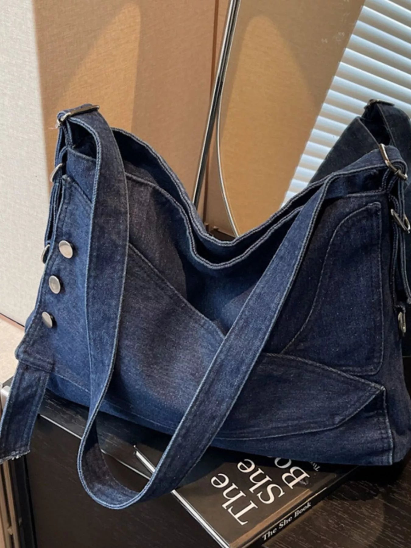 Denim Crossbody Bag with Button Detail Secondary image