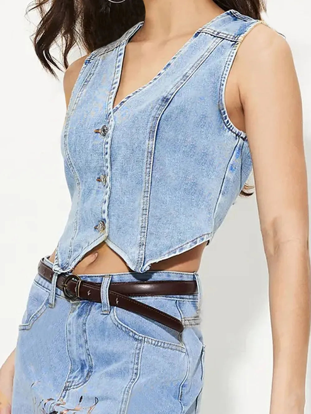 V-Neck Button Up Denim Vest Secondary image
