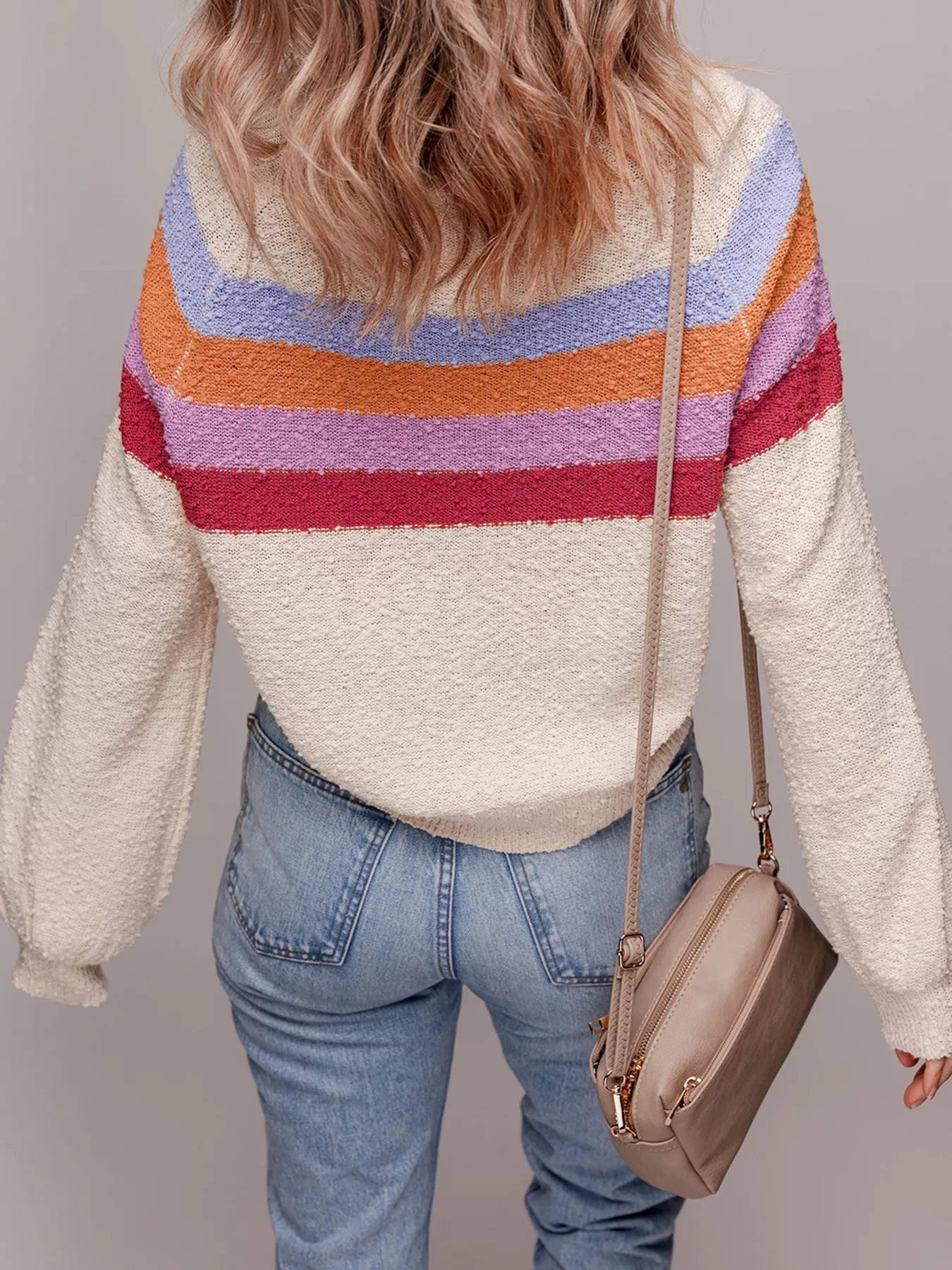 Color Block Striped Sweater with Relaxed Sleeves Secondary image