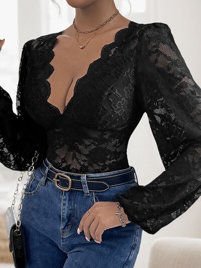 Lace Plunge Long Sleeve Bodysuit Secondary image