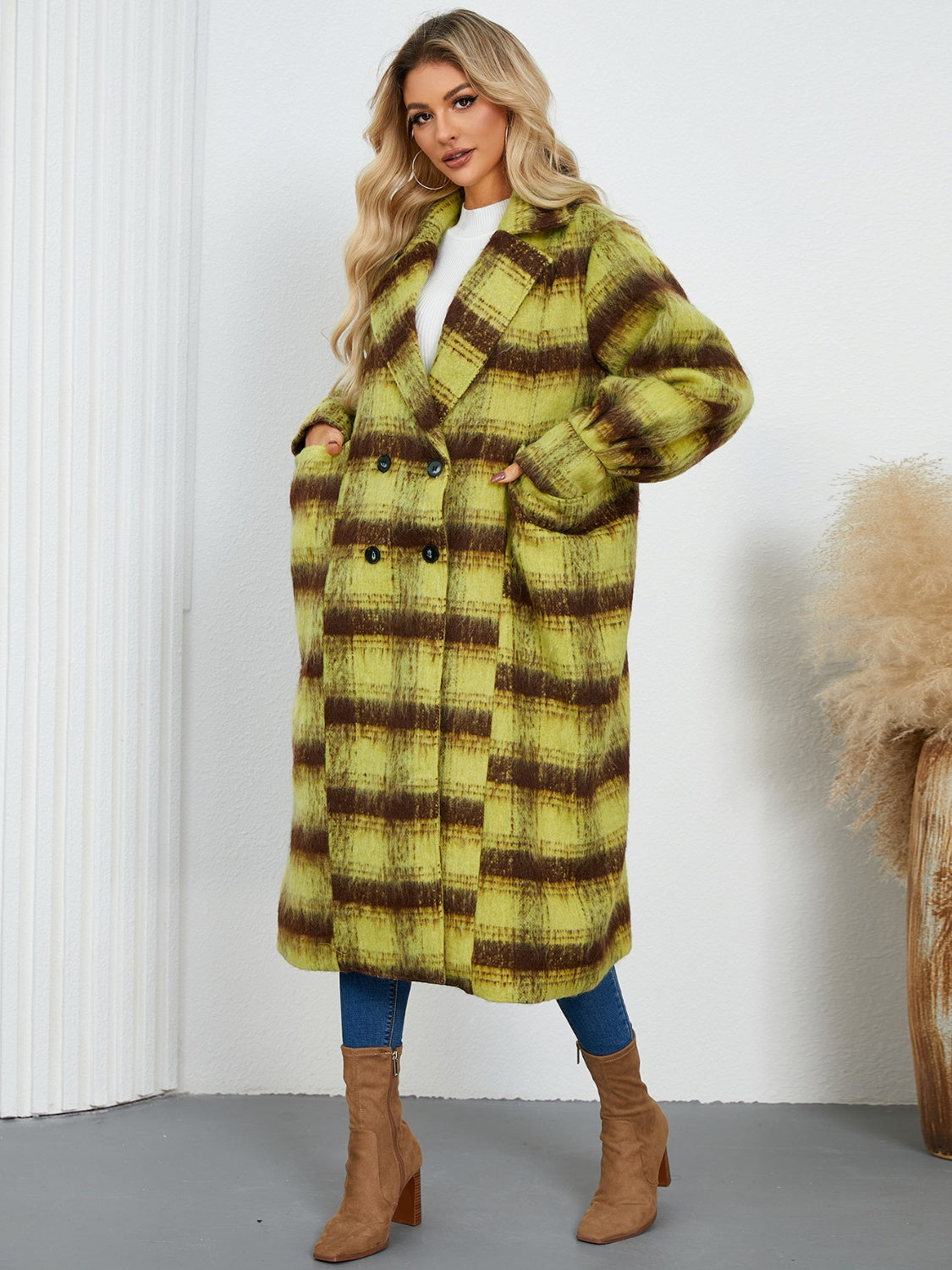 Contrast Double-Breasted Long Sleeve Longline Coat Secondary image
