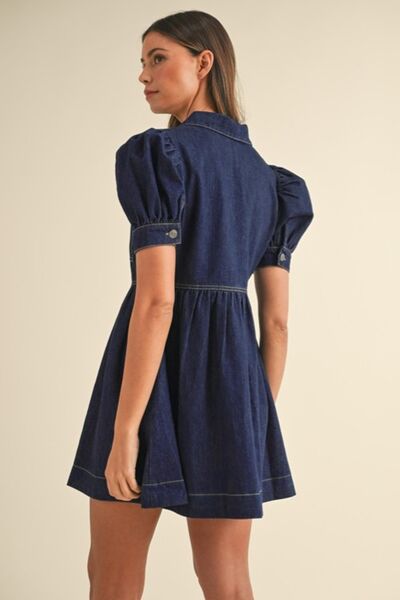 Collared Neck Half Zip Denim Dress Secondary image
