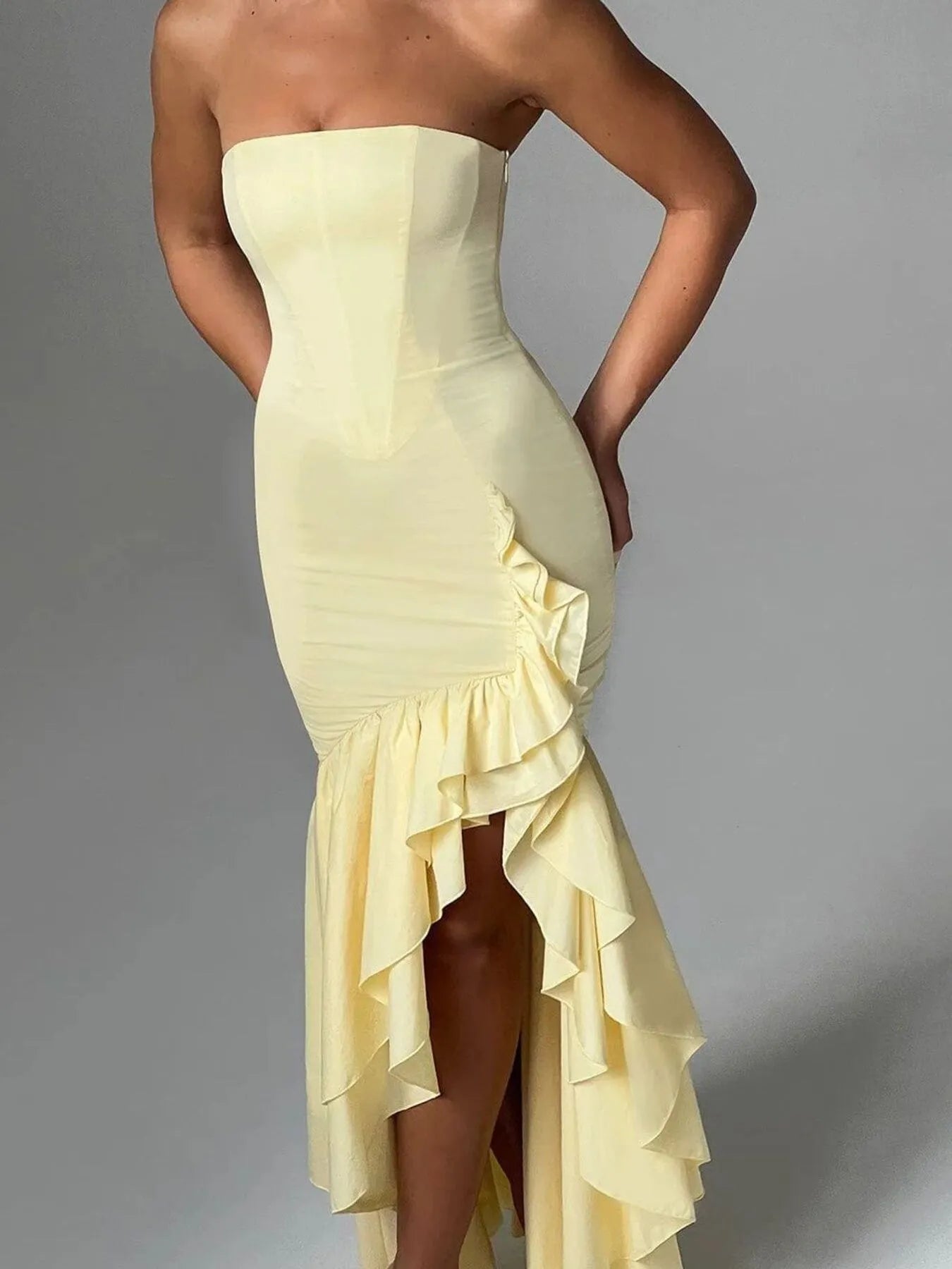 Strapless High-Low Bodycon Dress with Ruffle Detail Secondary image