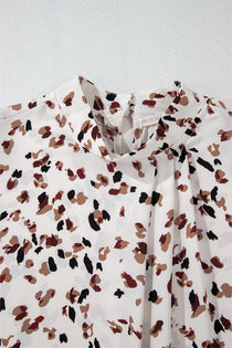 Printed Mock Neck Blouse with Balloon Sleeves