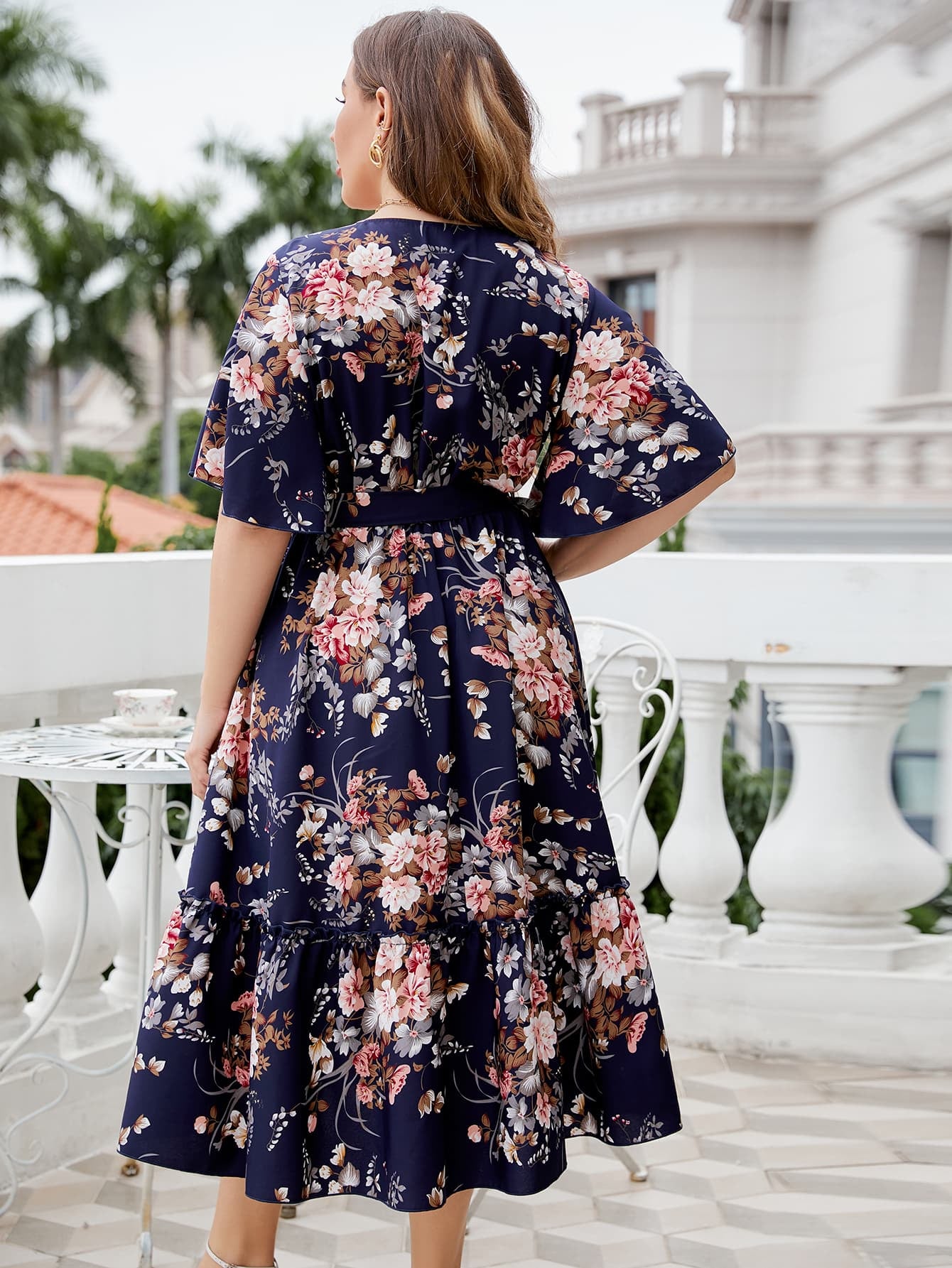 Floral Surplice Neck Midi Dress Secondary image