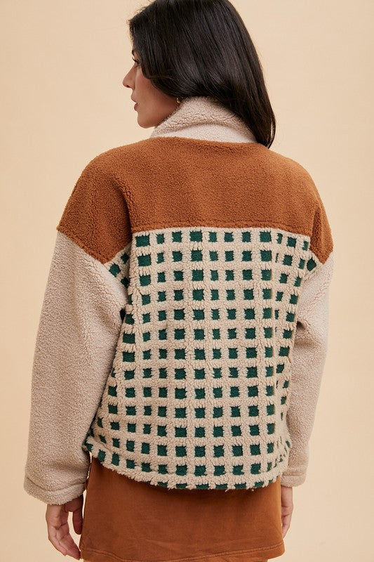 Plaid Zip Up Drop Shoulder Sherpa Jacket Secondary image