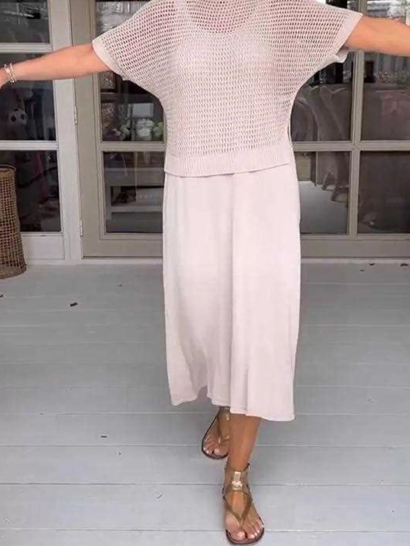 Full Size Openwork Knit Cover Up and Dress Set Secondary image