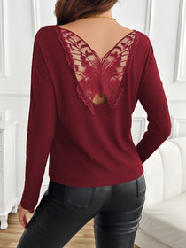 Long Sleeve Tee with Butterfly Back Lace Detail