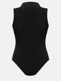 Collared Quarter Zip Sleeveless Bodysuit