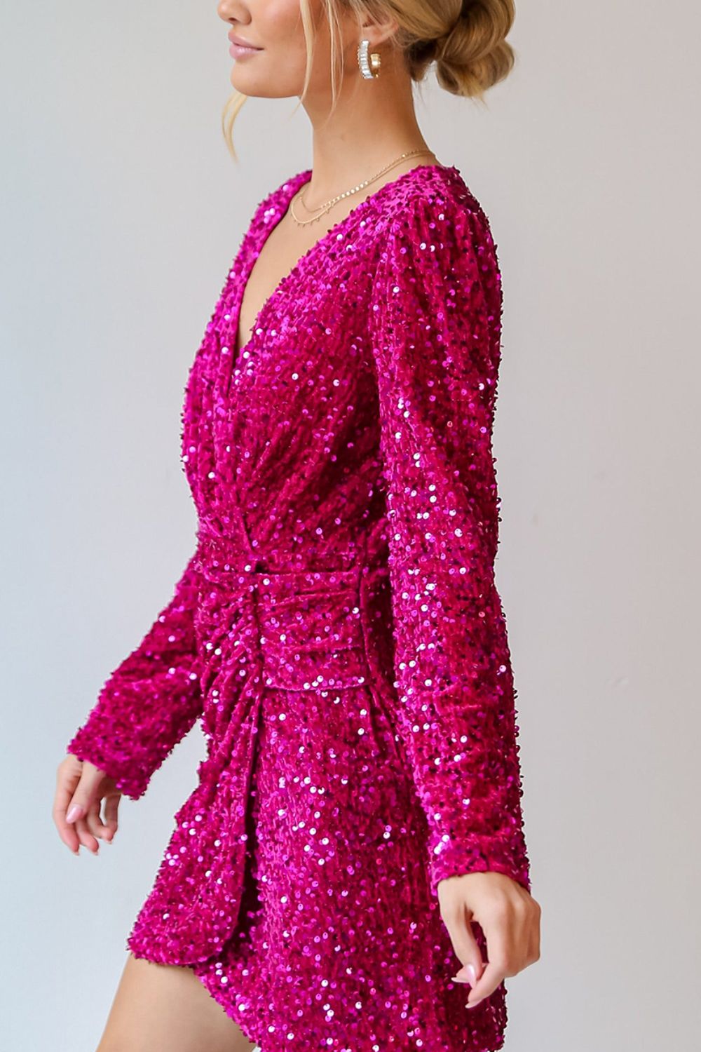 Sequin Surplice Long Sleeve Mini Dress Secondary image