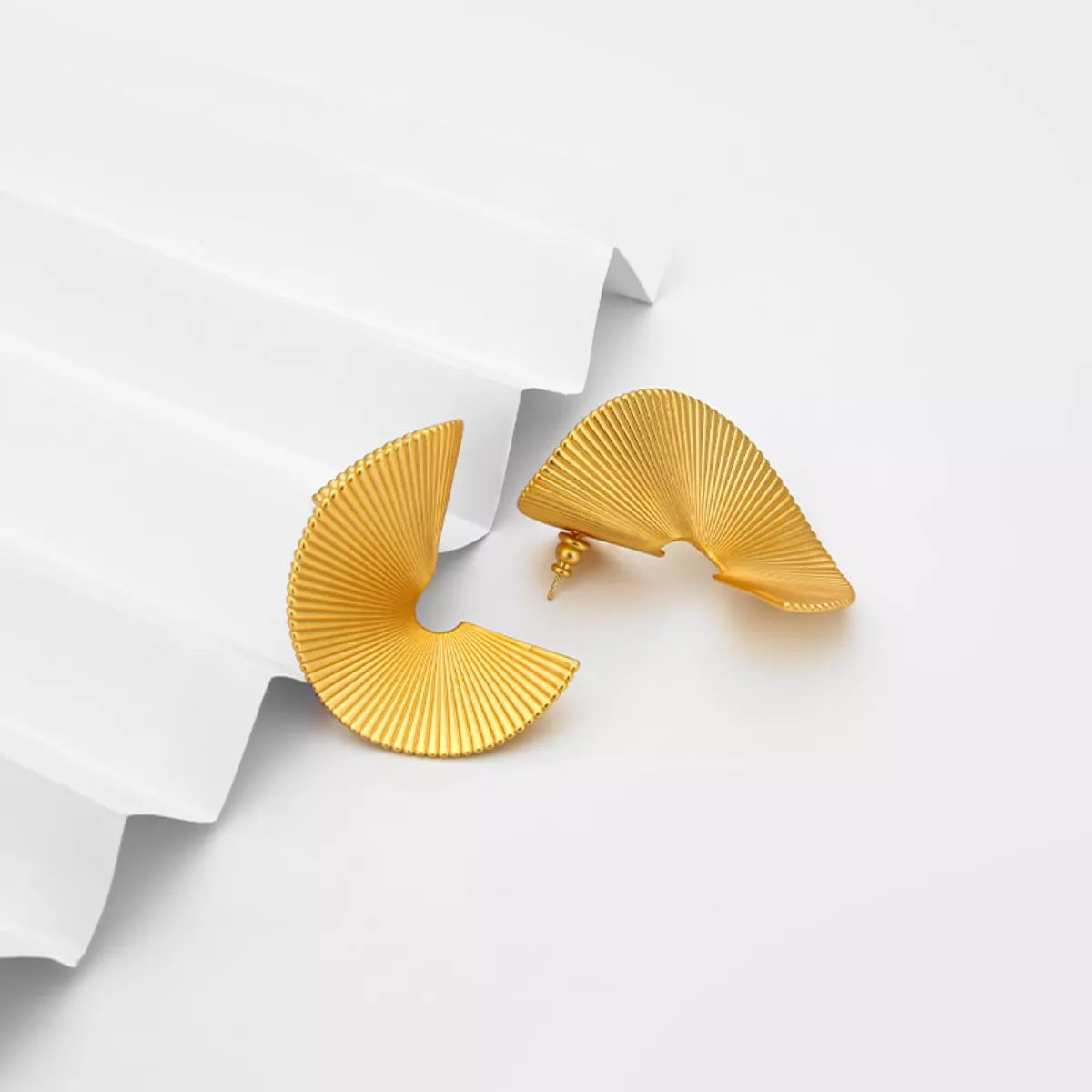 Gold Plated Copper Fan-Shaped Earrings Secondary image