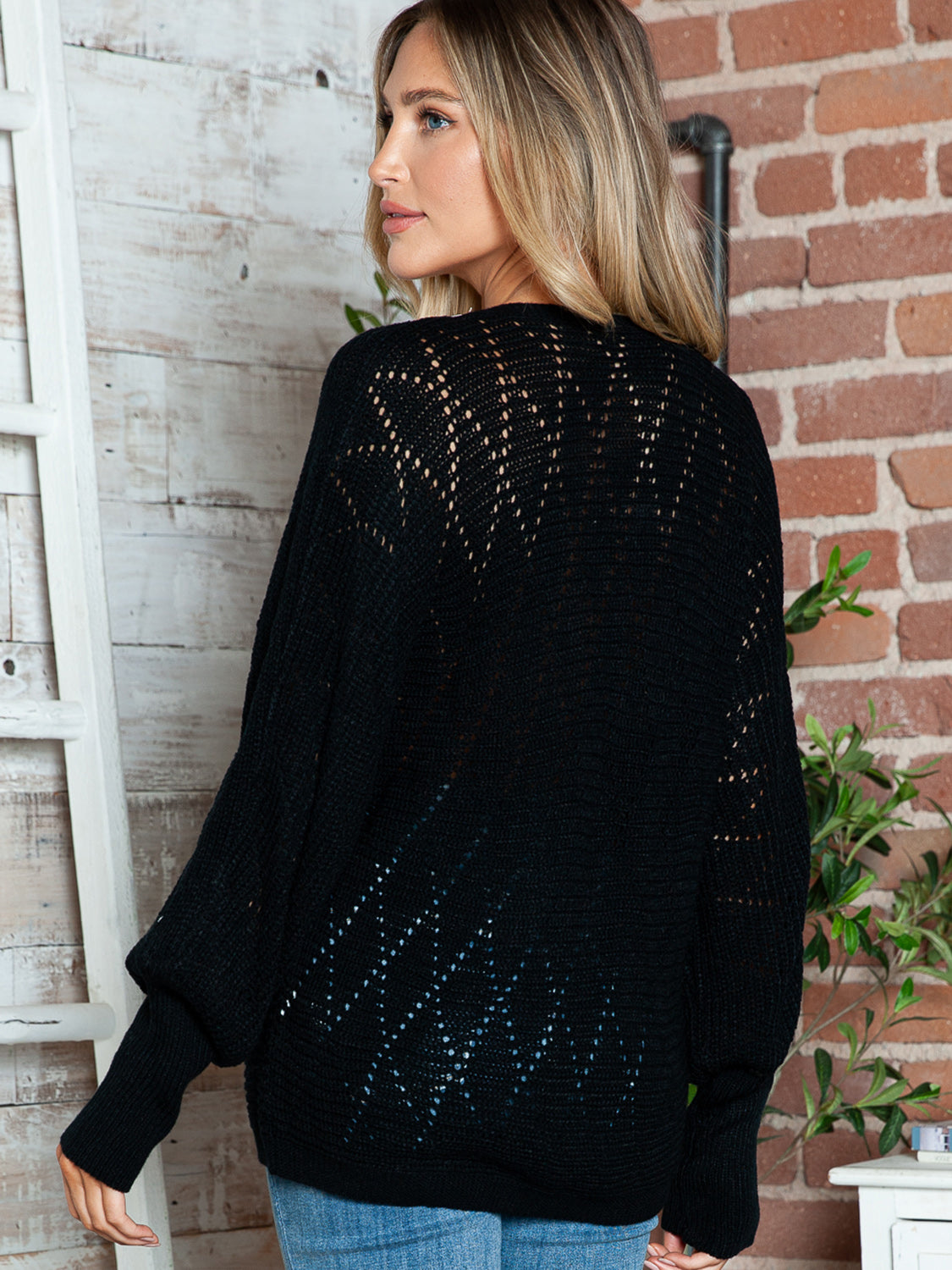 Lace Detail V-Neck Long Sleeve Sweater Secondary image