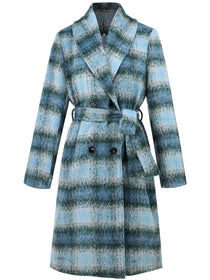 Plaid Tie Waist Long Sleeve Coat
