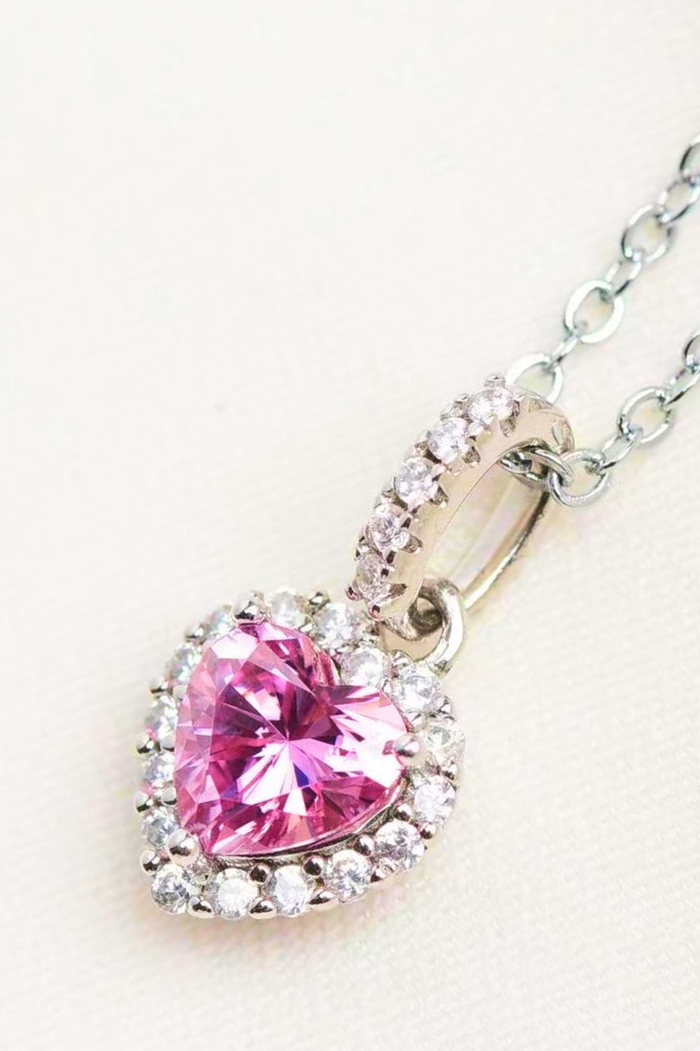 Pink Moissanite Heart Pendant Necklace in Sterling Silver Secondary image