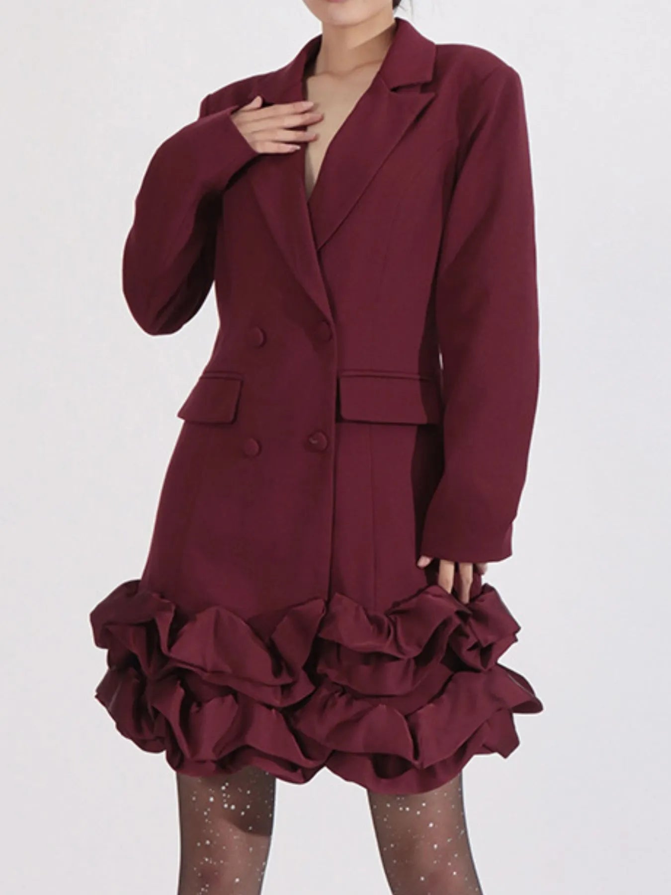 Ruffle Hem Double-Breasted Blazer Dress Secondary image
