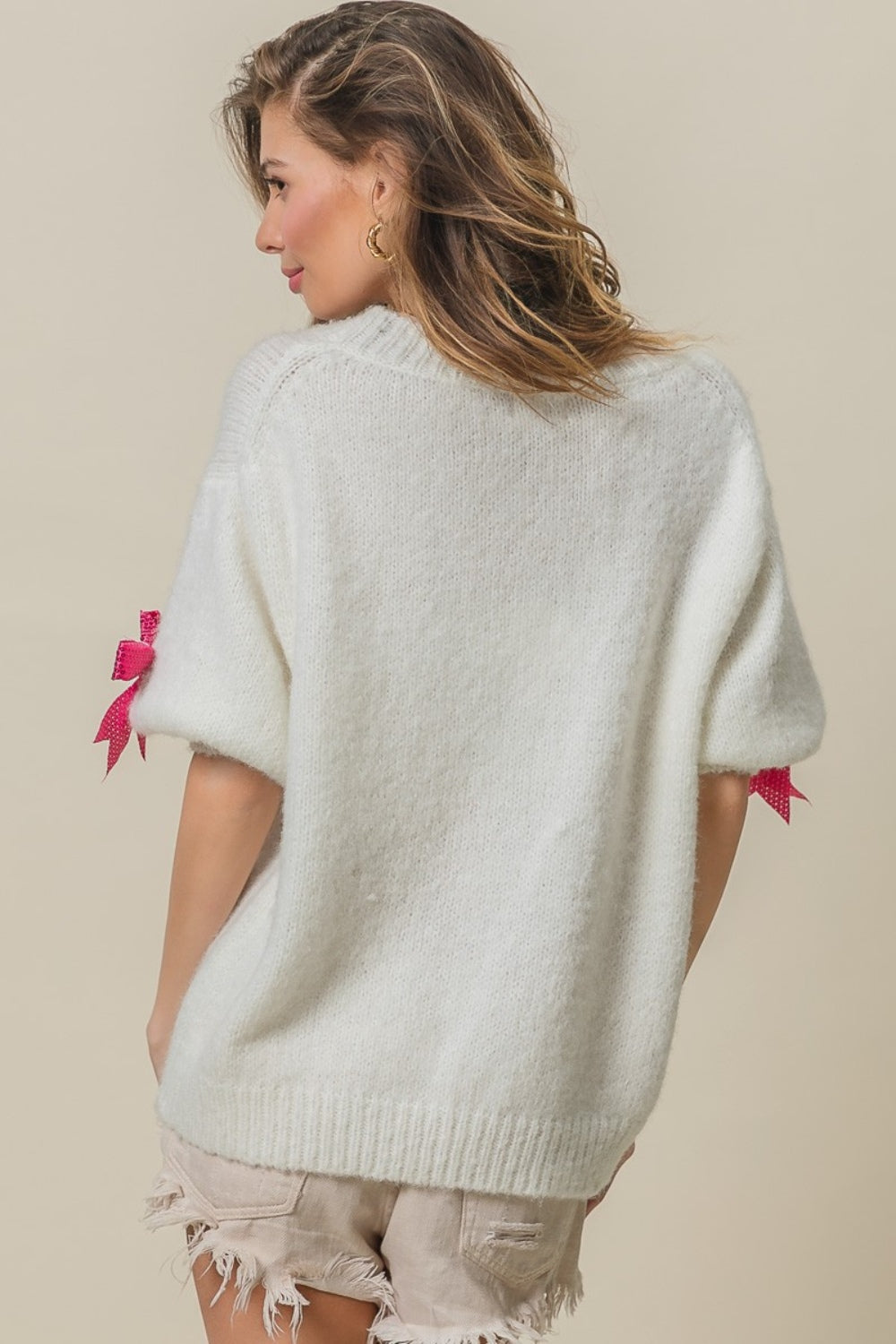 Sequin Bow Puff Sleeve Sweater Secondary image