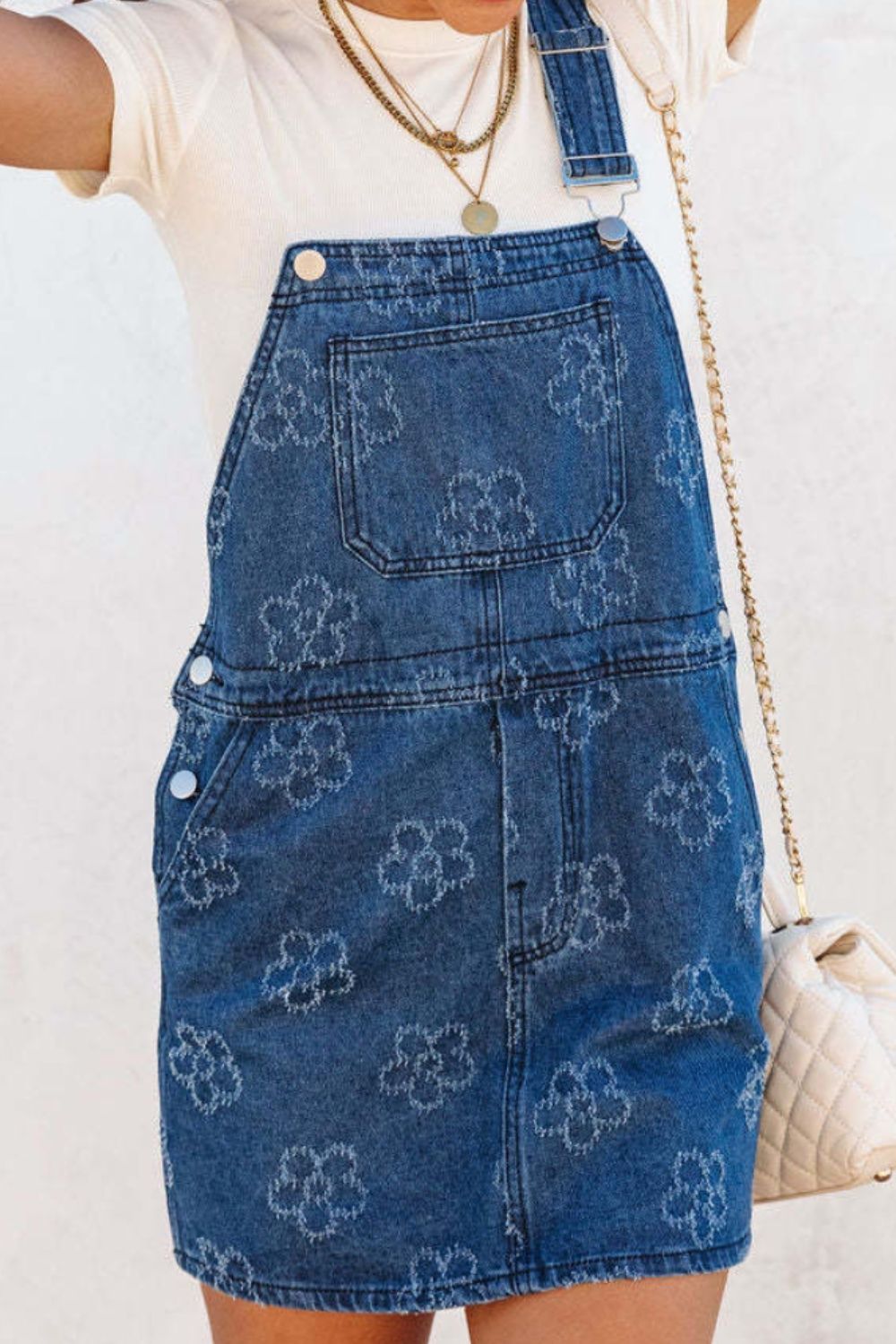 Flower Print Square Neck Denim Overall Dress Secondary image
