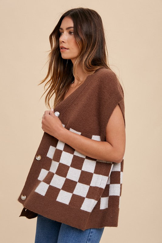 Checkered Button Down Short Sleeve Cardigan Secondary image