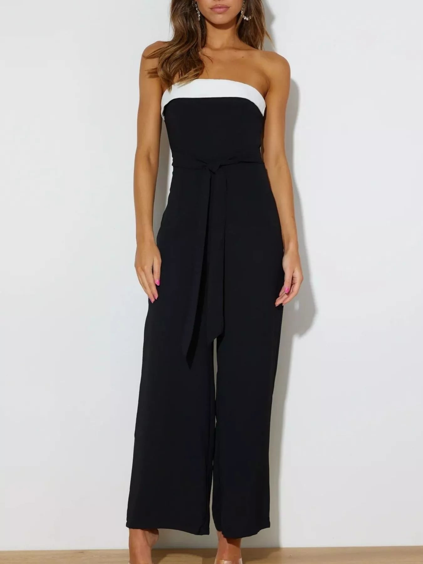 Contrast Trim Tube Top Jumpsuit with Wide Legs Secondary image