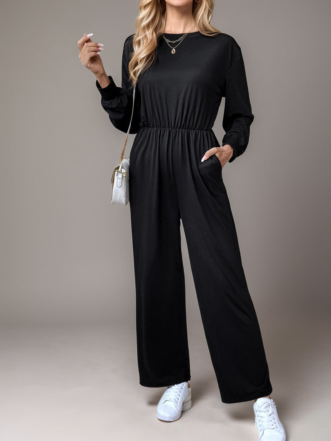Tied Round Neck Wide Leg Jumpsuit Main image