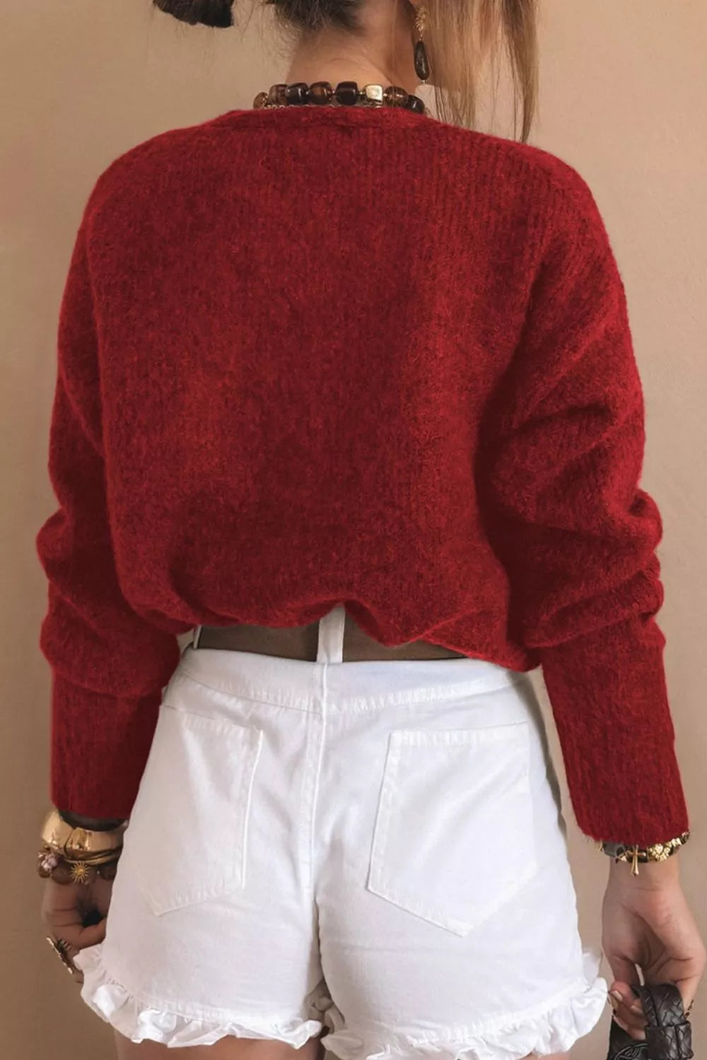 Heart Button Fuzzy Knit Cardigan Secondary image