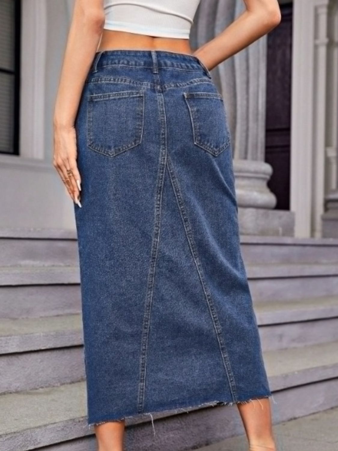 Slit Midi Denim Skirt with Pockets Secondary image