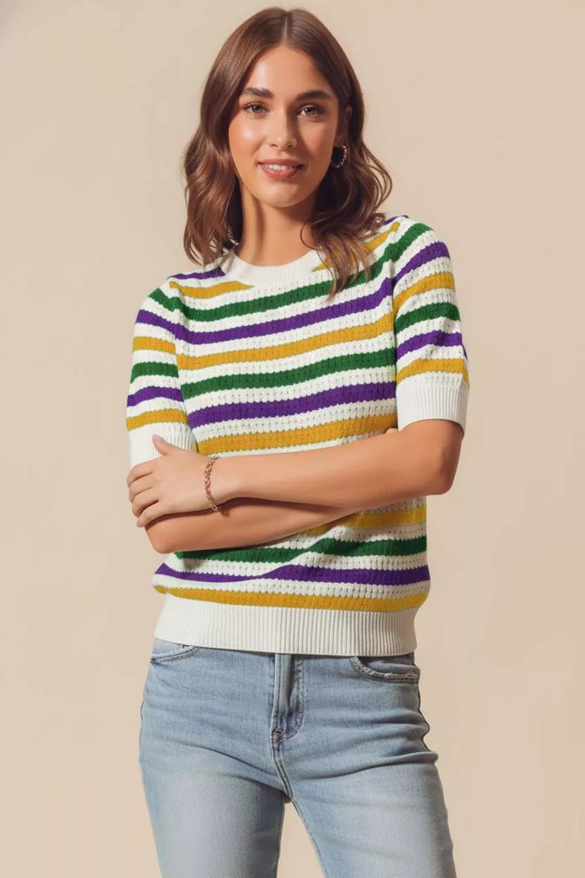 Mardi Gras Crew Neck Stripe Breathable Sweater Secondary image