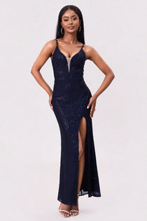 Split Sequin Backless Maxi Cami Dress
