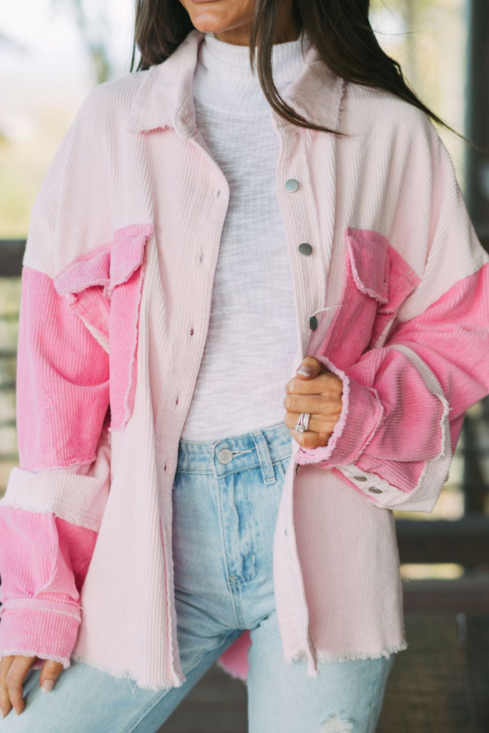 Two-tone Color Exposed Seam Corduroy Shacket Main image