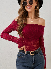 Off-Shoulder Lace Top with Long Sleeves