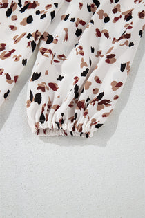 Printed Mock Neck Blouse with Balloon Sleeves