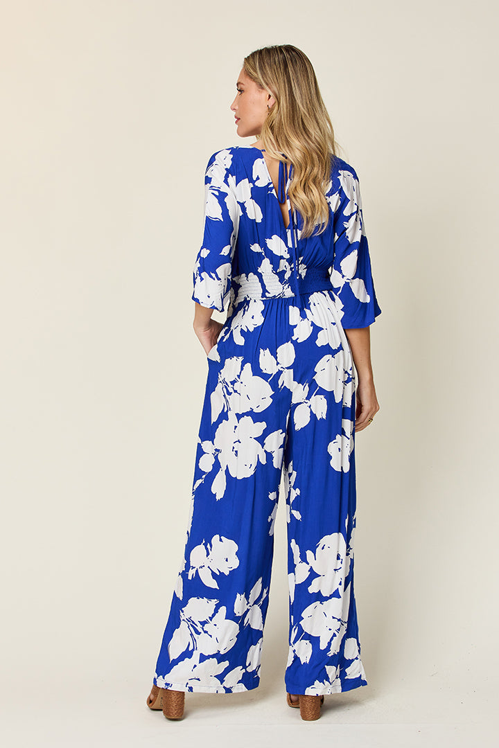 Printed Tie Back Wide Leg Jumpsuit