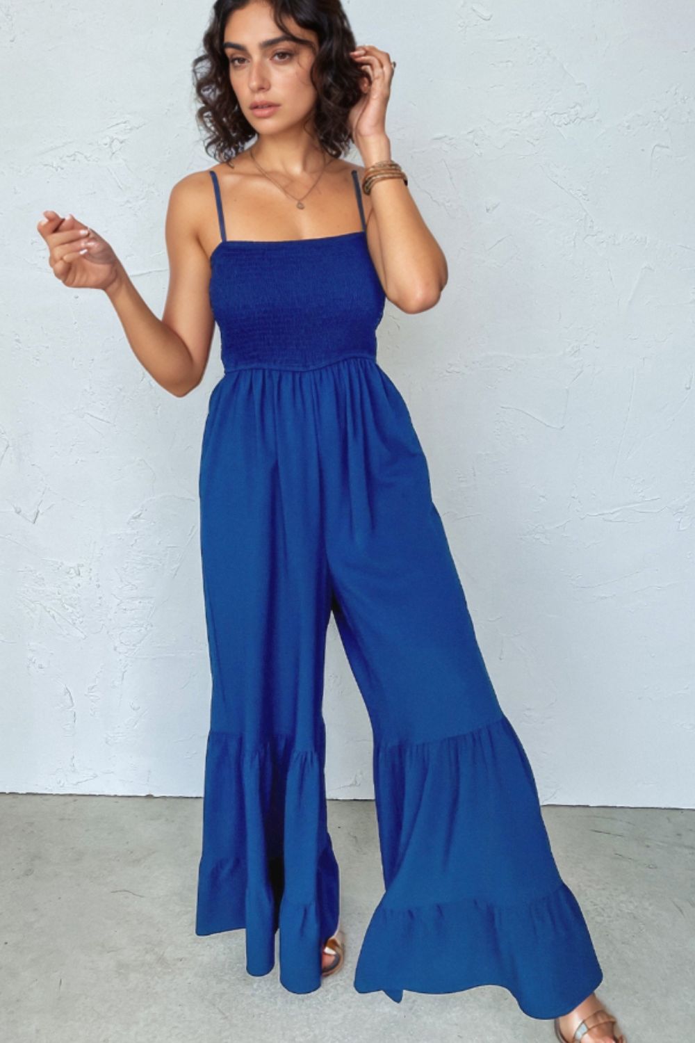 Spaghetti Straps Smocked Ruffled Wide Leg Jumpsuit Secondary image