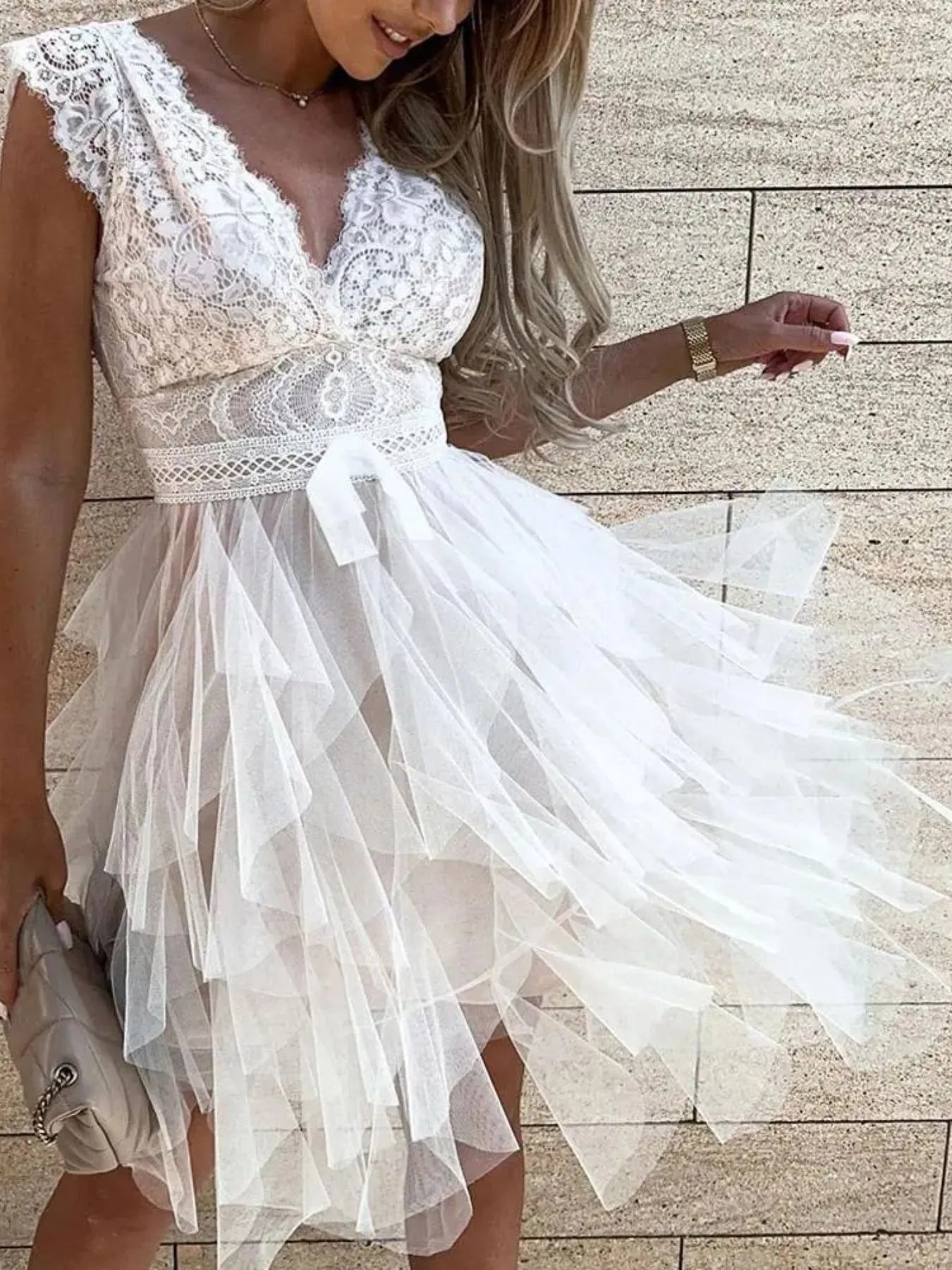 Lace and Tulle Dress with Layered Skirt Secondary image