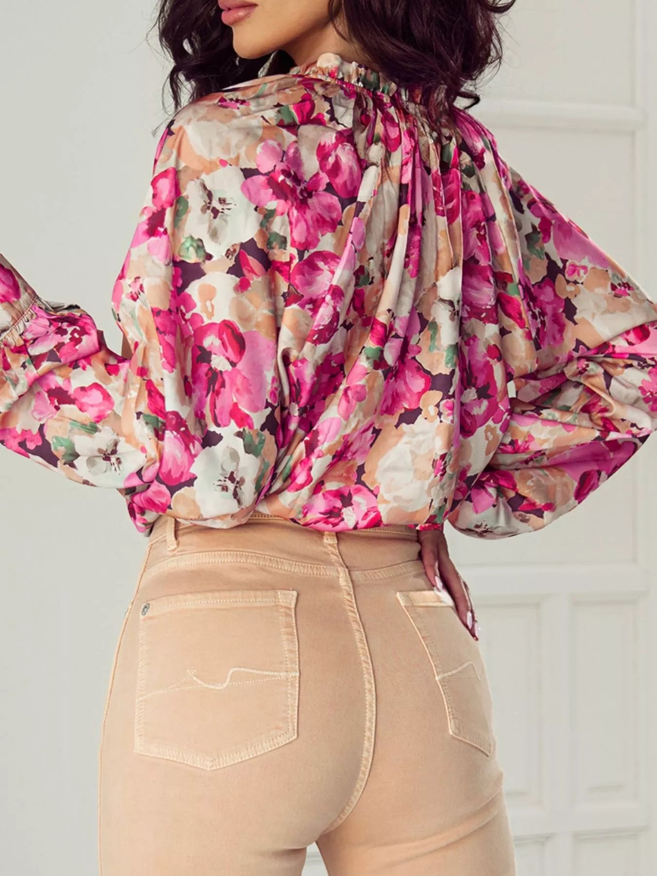 Floral Print Ruffle Trim Long Sleeve Shirt Secondary image