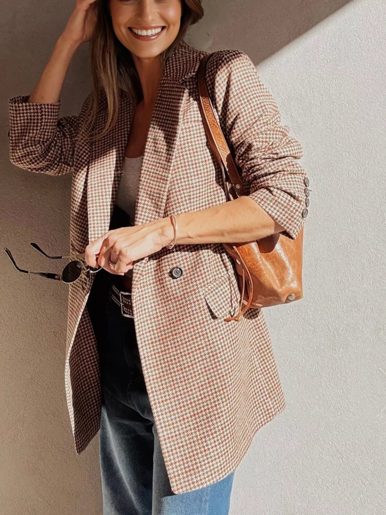 Houndstooth Lapel Collar Blazer Secondary image