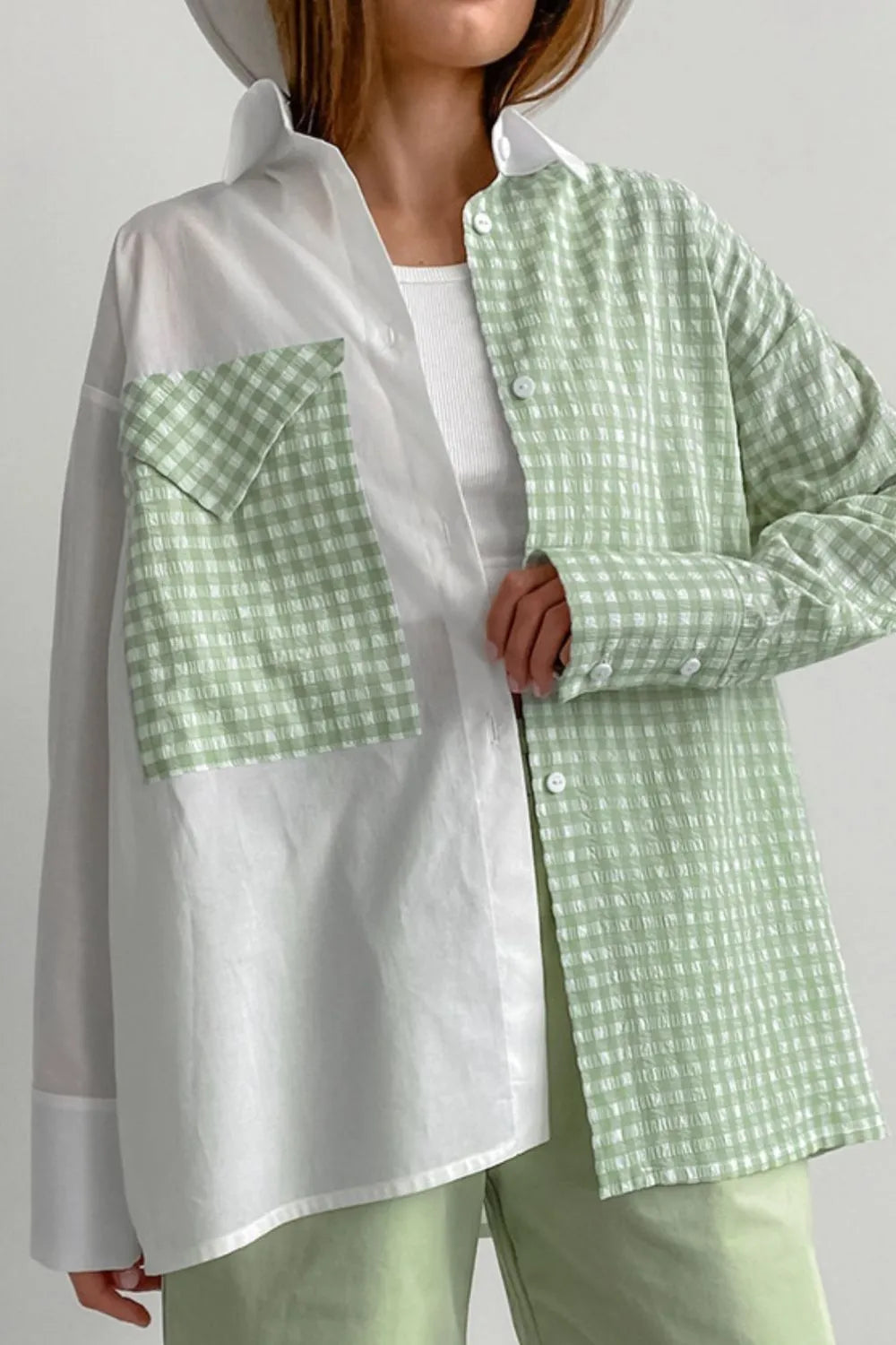 Two-Tone Plaid Button Down Long Sleeve Shirt Secondary image