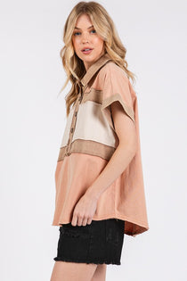 Mineral Washed Half Button Polo Top