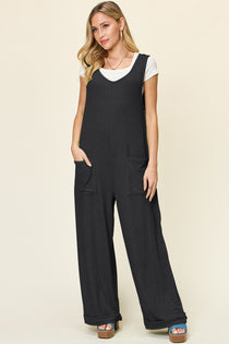 Texture Sleeveless Wide Leg Jumpsuit