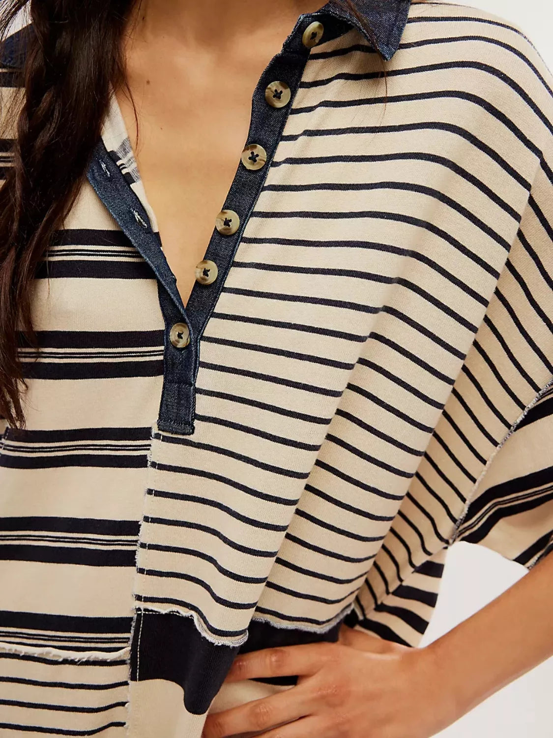 Oversized Striped Shirt Dress with Half-Button Front Secondary image