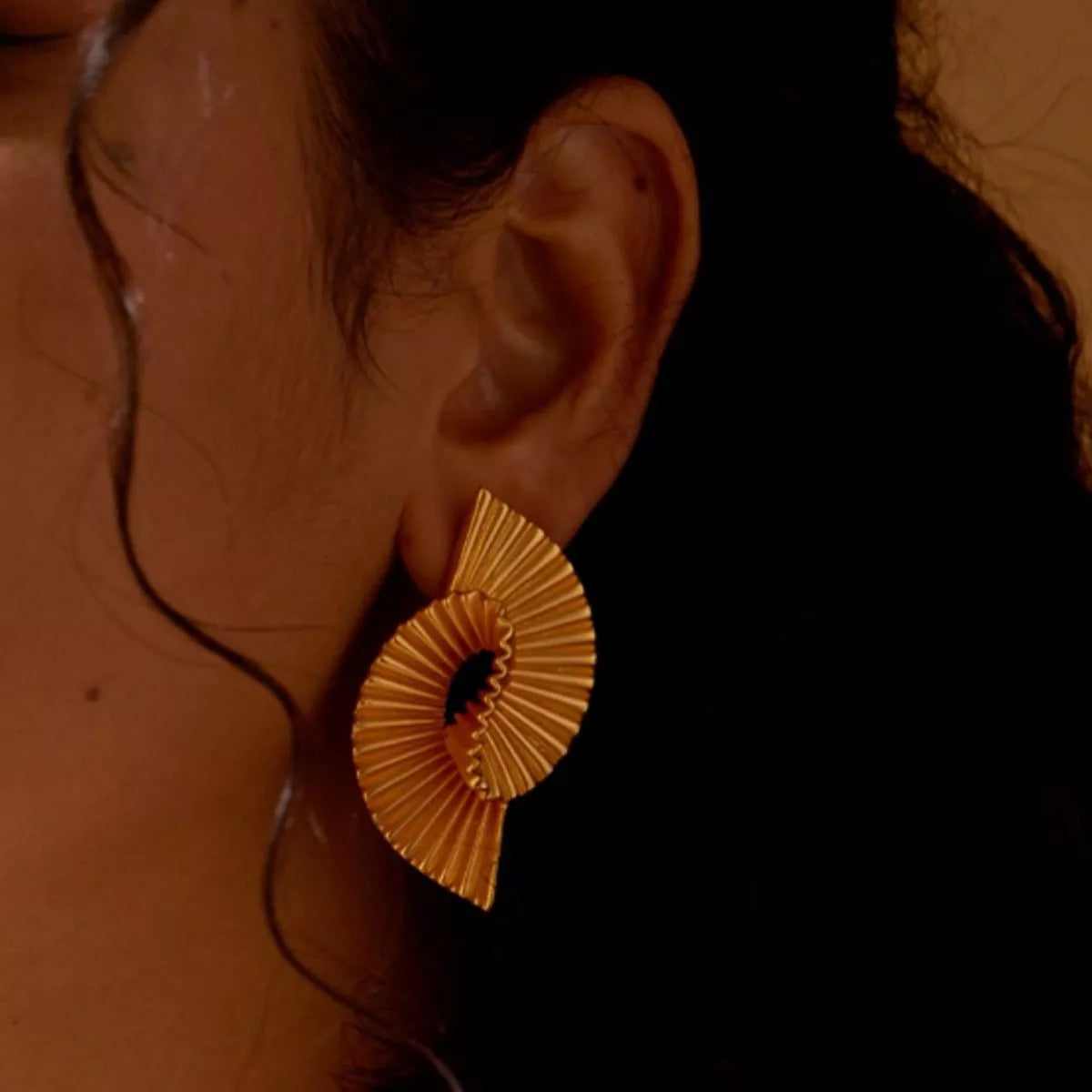 Gold Plated Copper Geometric Spiral Earrings Secondary image