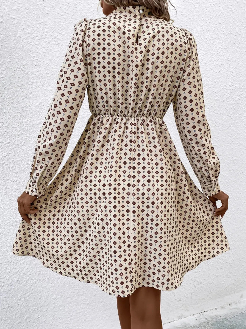 Printed Ruched Mock Neck Long Sleeve Dress Secondary image