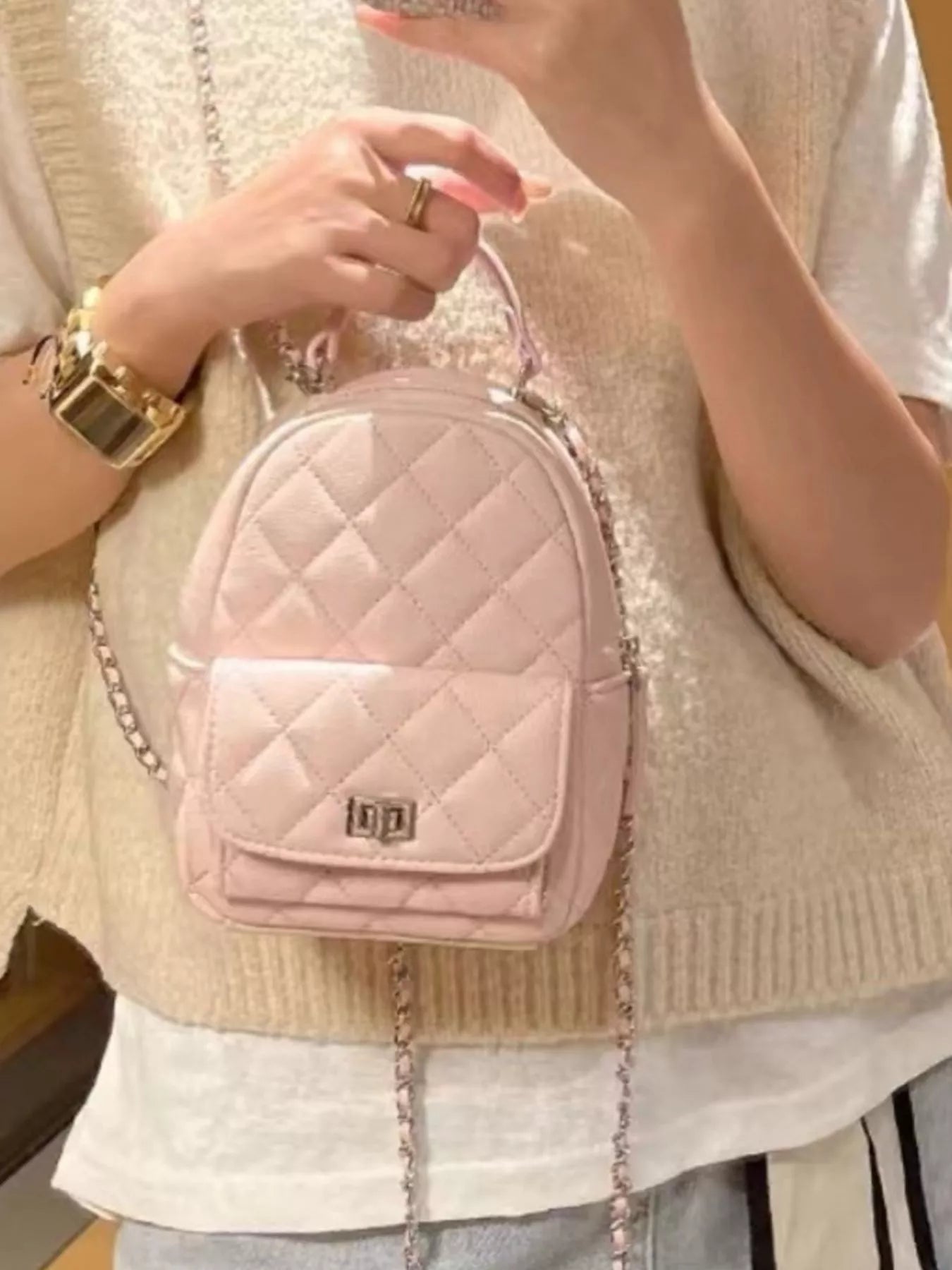 Quilted Mini Backpack in Vegan Leather Secondary image