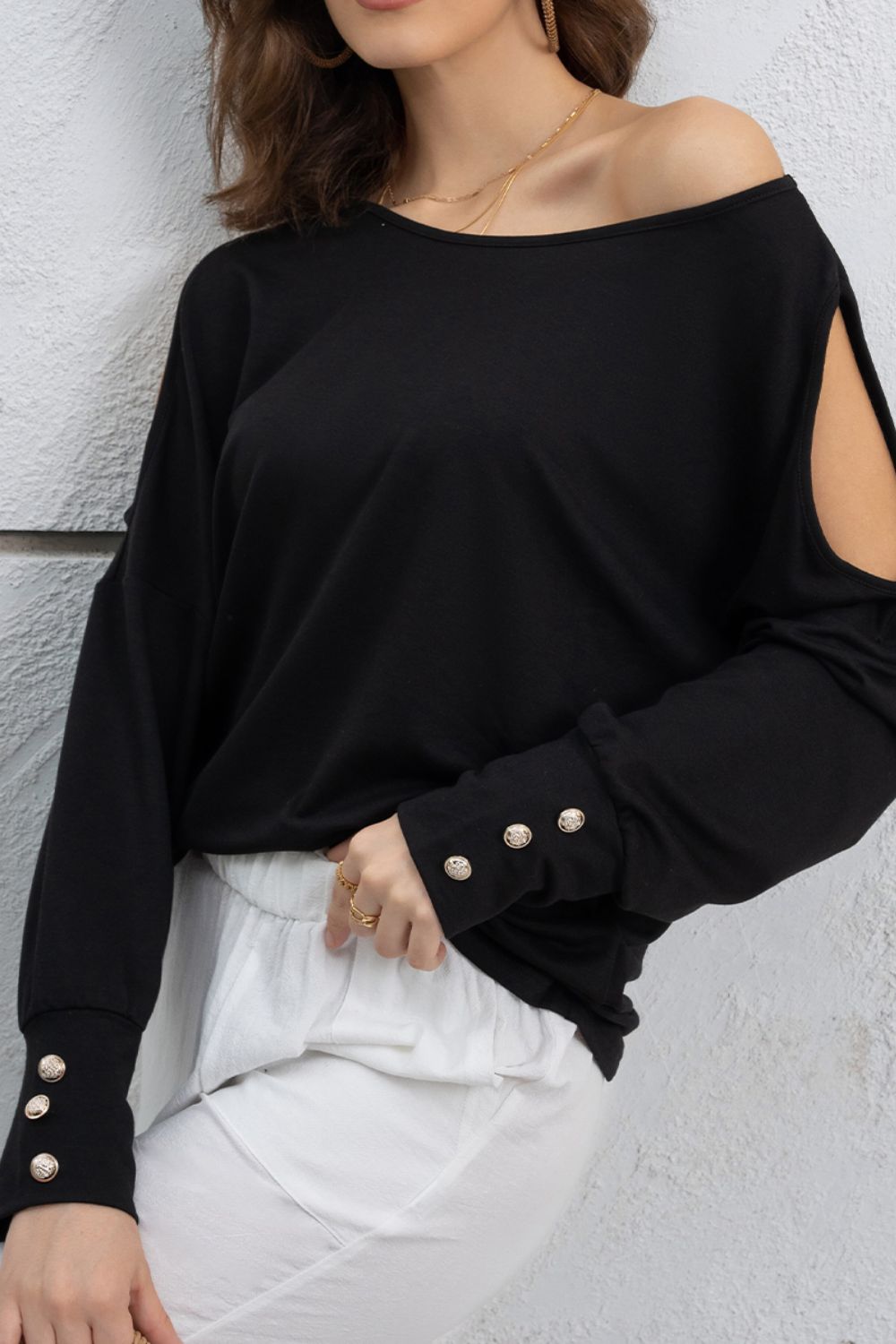 Cutout Round Neck Long Sleeve Top Secondary image