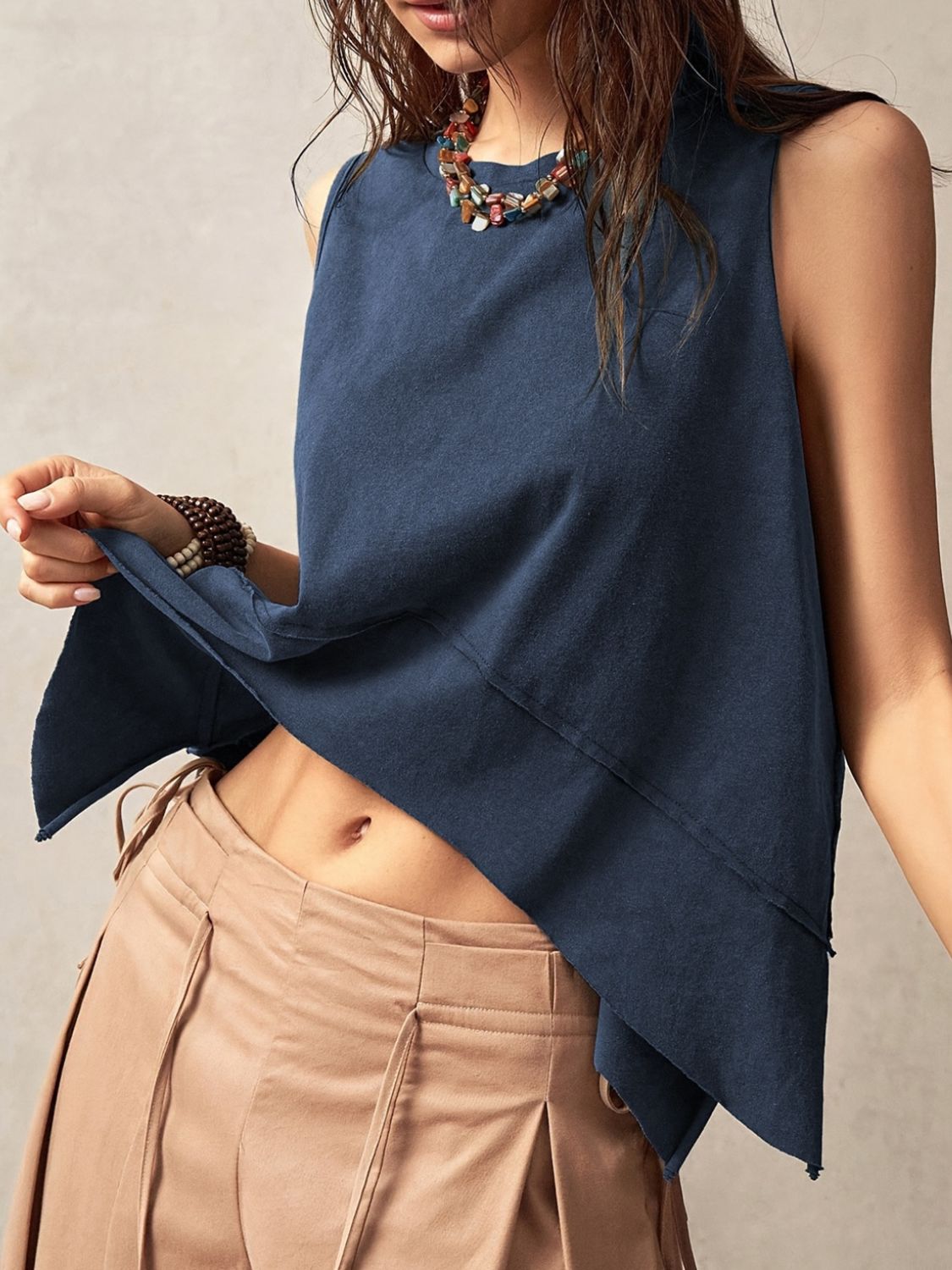 Exposed Seam Tank Top with Side Slit